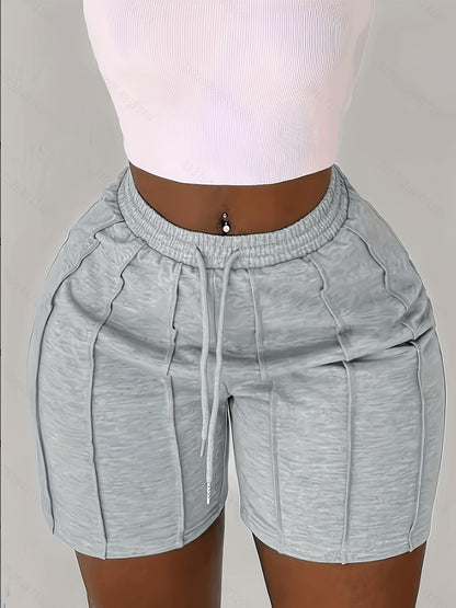Plus Size, (4pcs 97894 Solid Color Drawstring Shorts, Casual Elastic Waistband, Spring/Summer Women's Wear, Casual Style, Spring/Summer/Autumn)