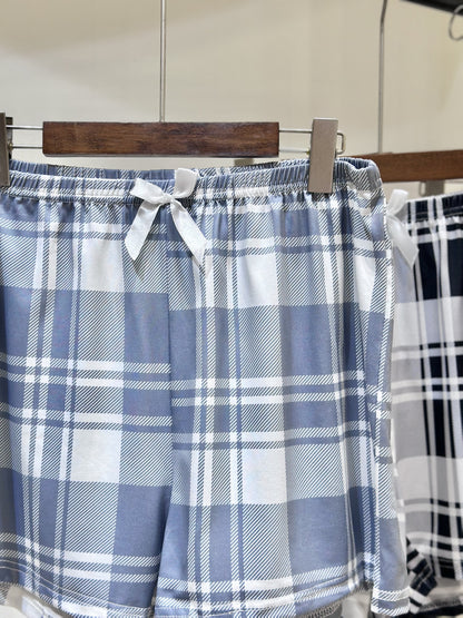 3pcs Shorts Combination Pack Plus Size Plaid Casual Shorts for Women with Bowknot