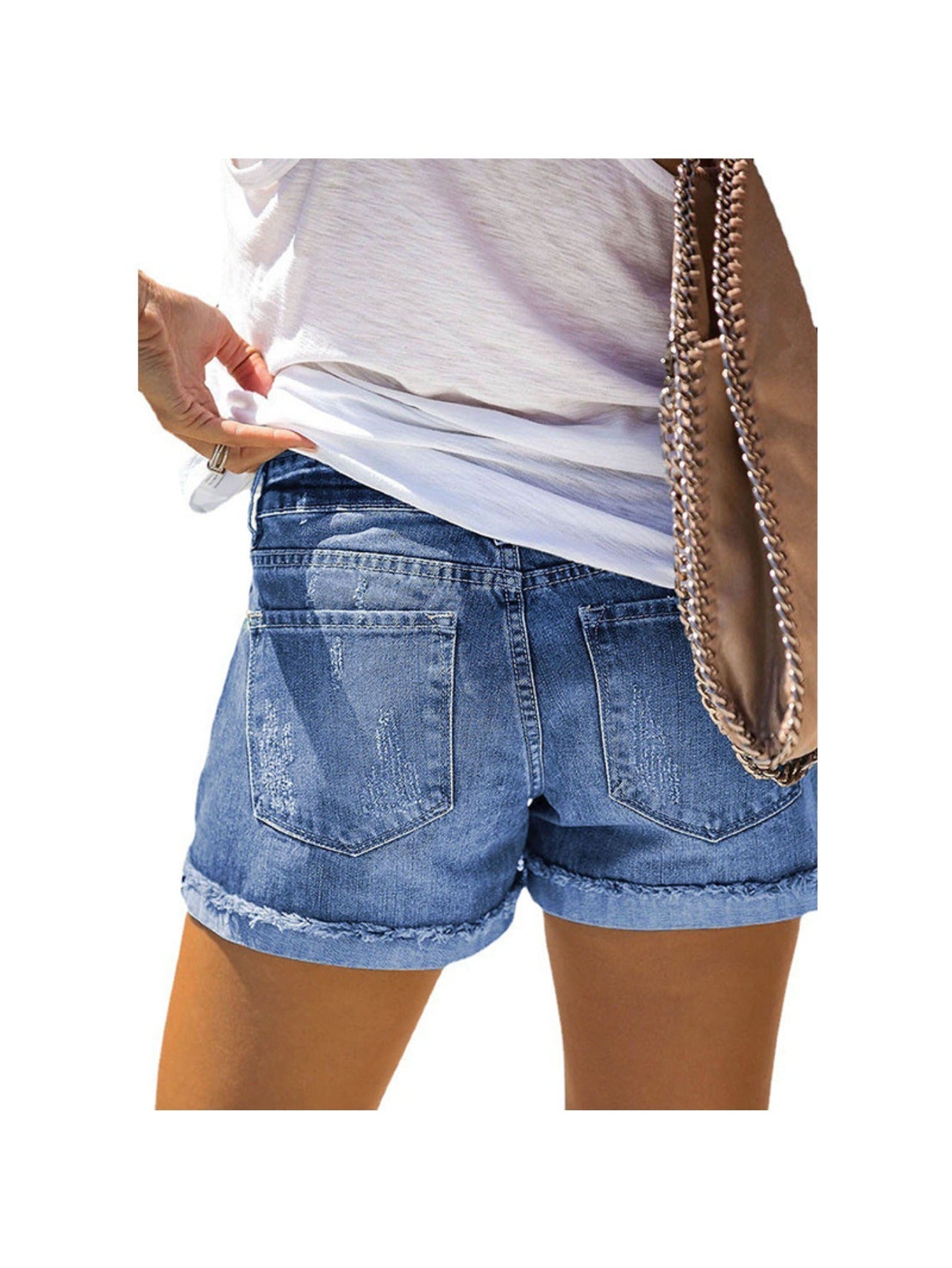Women's Blue Denim Floral Denim Shorts - product view 3