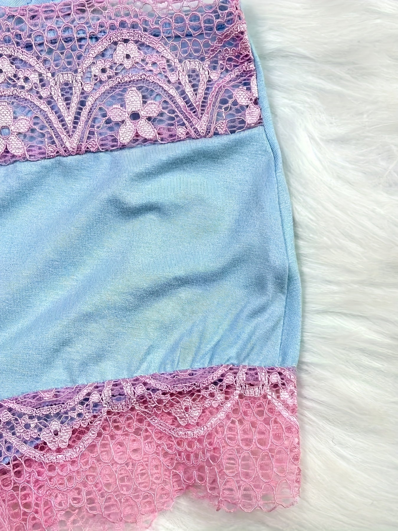 Contrast Color Lace Splicing V-Neck Bow Splicing Soft And Comfortable Skin-Friendly Casual Home Pajamas Set