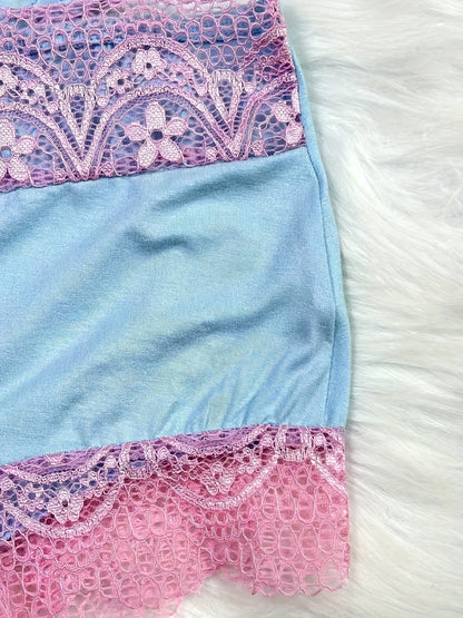Contrast Color Lace Splicing V-Neck Bow Splicing Soft And Comfortable Skin-Friendly Casual Home Pajamas Set