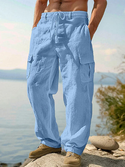 Men's Lightweight Breathable Cargo Pants with Multi- - Straight Outdoor Pants Suitable for, Camping,, Machine Washable Loose-Fit Casual Trousers with Utility Belt Pockets