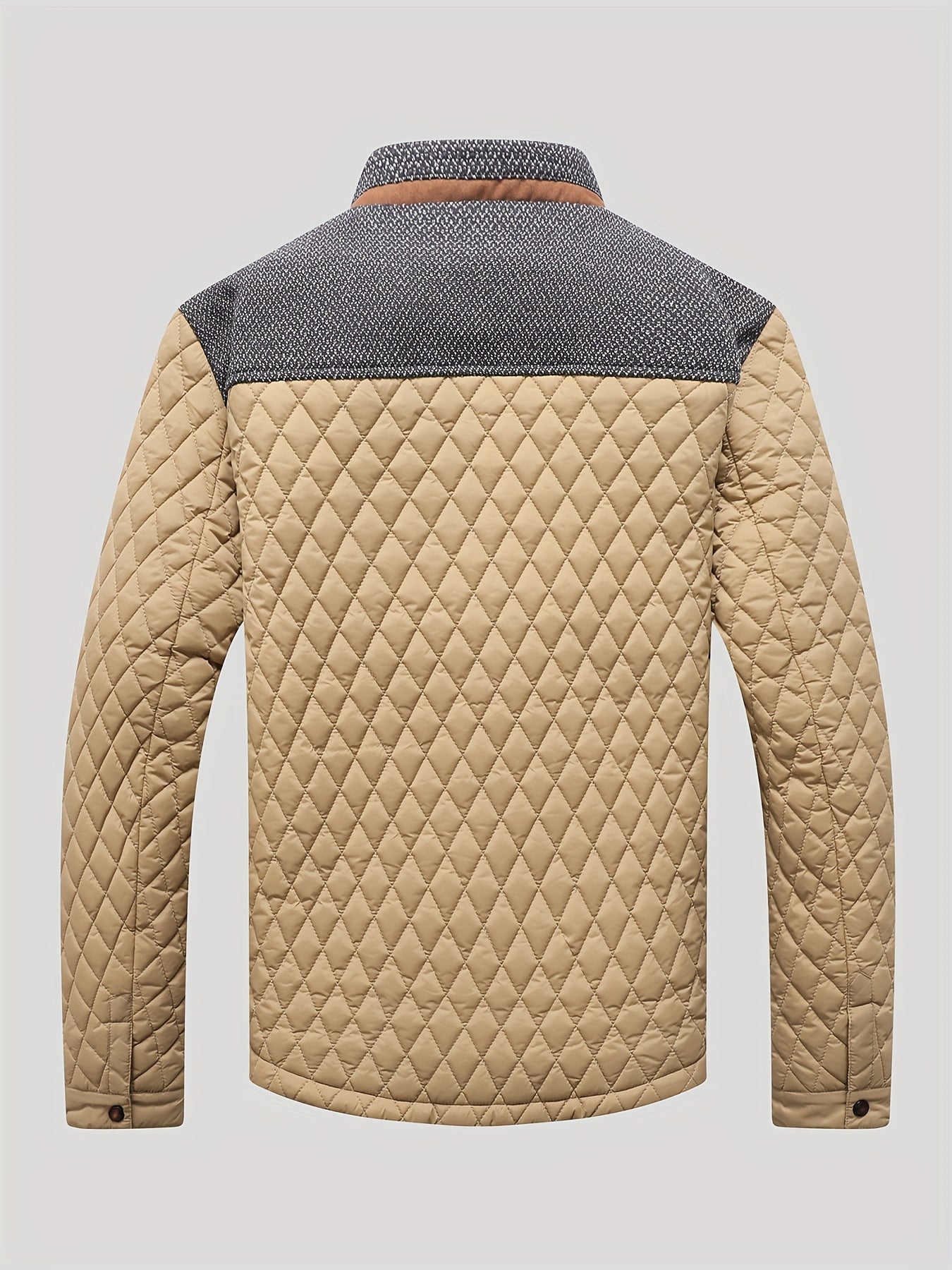 Men's Casual Stand Collar Plaid Side Seam Pocket Patchwork Jacket