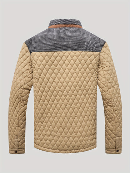 Men's Casual Stand Collar Plaid Side Seam Pocket Patchwork Jacket