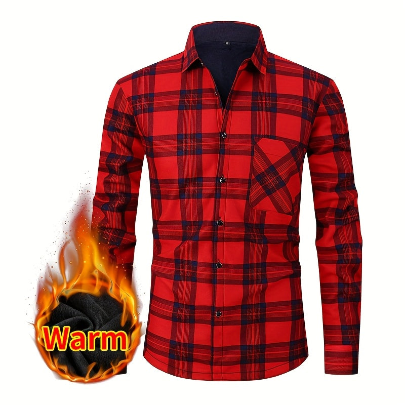 Men's & Women's Warm Lightweight Collar Plaid Shirt Jacket - Single-Breasted Button Front Flannel Coat with Pockets, Machine Washable Fall Winter Outerwear for Casual Streetwear & Layering (Regular Fit)