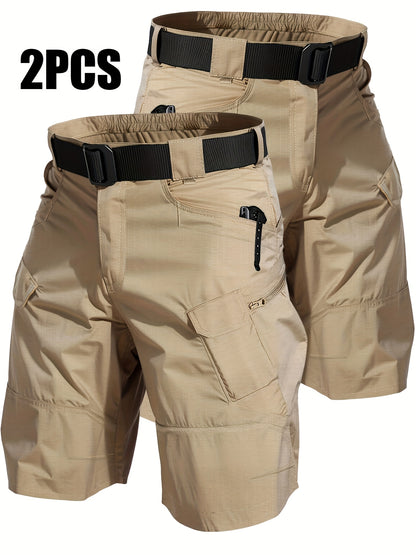 2pcs Cargo Shorts for Men Outdoor Casual Hiking Work Shorts with Multi-Pocket (No Belt)