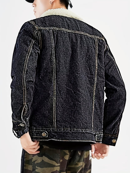 Men's Sherpa Fleece Lined Denim Jacket - Warm Winter Trucker Jacket - Cowboy Jean Jacket - Soft Fleece Lining & Durable Denim - For Men - Perfect for Cold Weather & Outdoor Activities - Ideal Gift for Winter Holidays