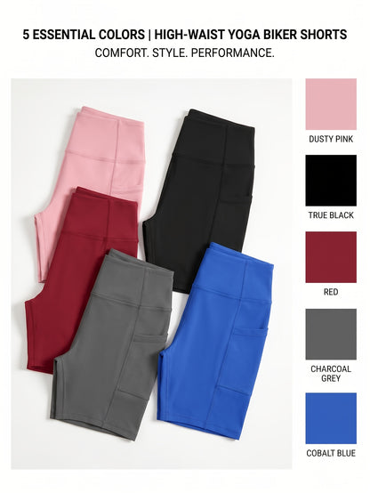 5pcs Set Of Women'S Sports Yoga Shorts, Running Tight Quick-drying Motorcycle Shorts, Three-inch Shorts, High-waisted Yoga Shorts That Tuck In The Abdomen And Lift The Hips, Side Pocket Design, Running Fitness Shorts