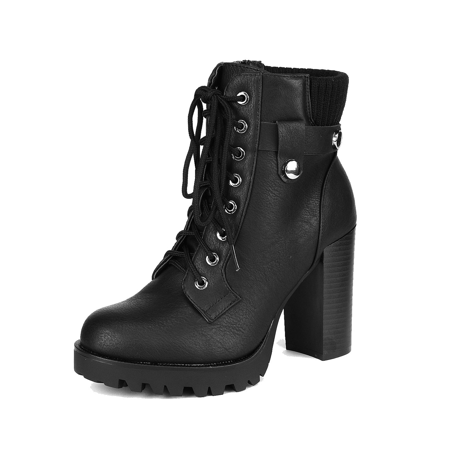 Women Short Boots Fall Winter Boots Women's Lace up Combat Ankle Boots High Chunky Heel Fashion Heeled Booties Shoes Black Boots
