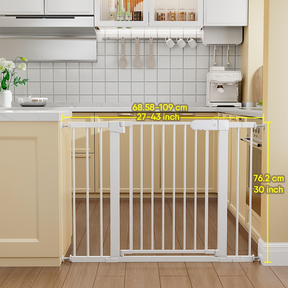 Adjustable Metal Gate - 27-43 Inch Width - Adjustable-width metal barrier in black or white