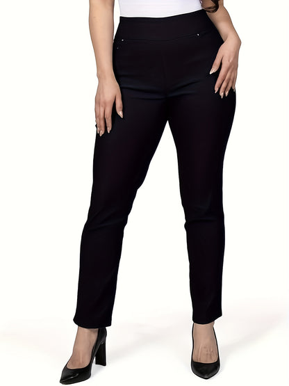 Slim Fit High-Waisted Pants for Women Featuring Five Pockets, Designed for Easy Pull-On Wear, Suitable for Work Or Casual Office Settings