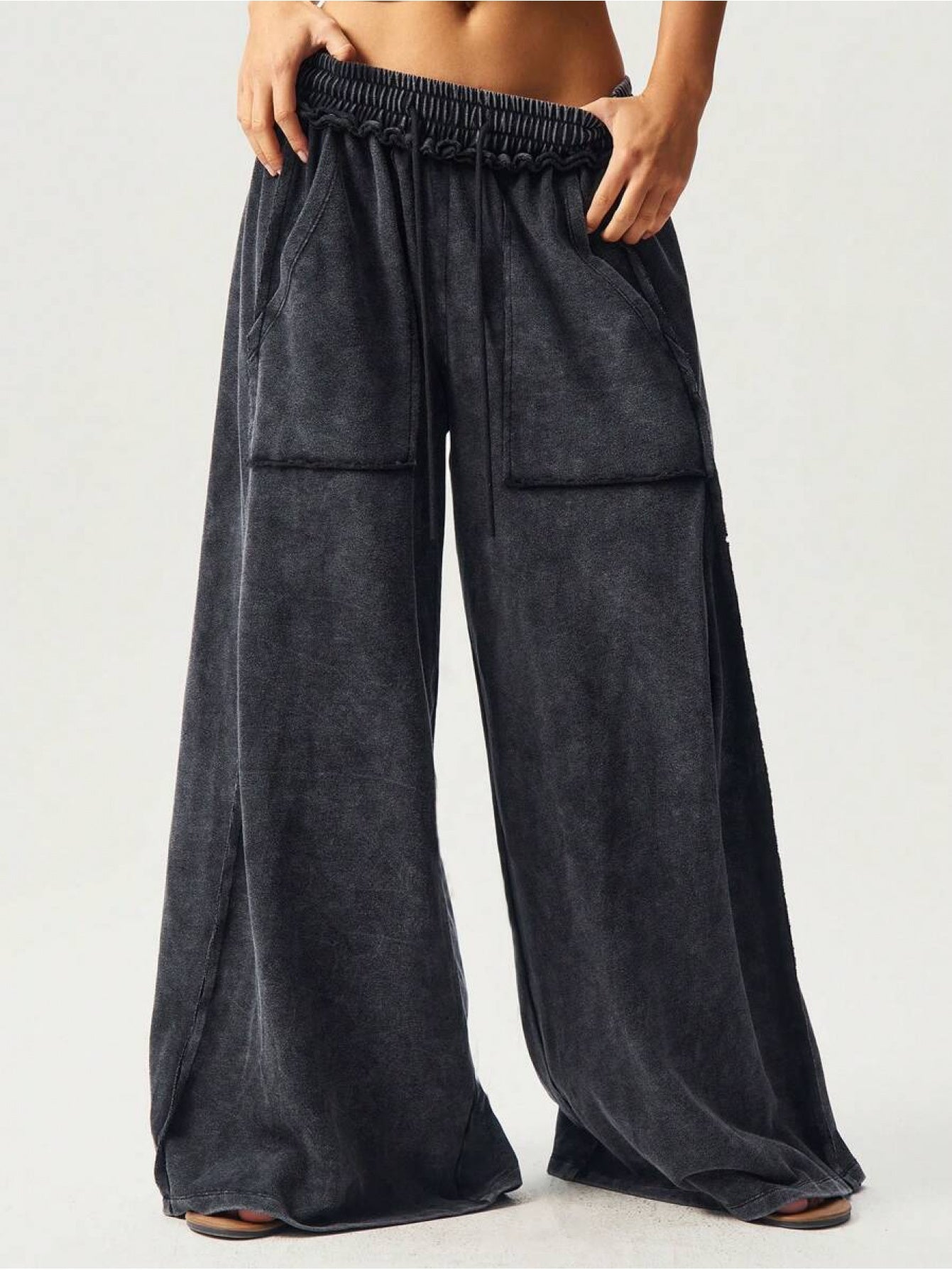 BOHO Ladies' Casual Patchwork Color Loose Wide-Leg Washed Pants