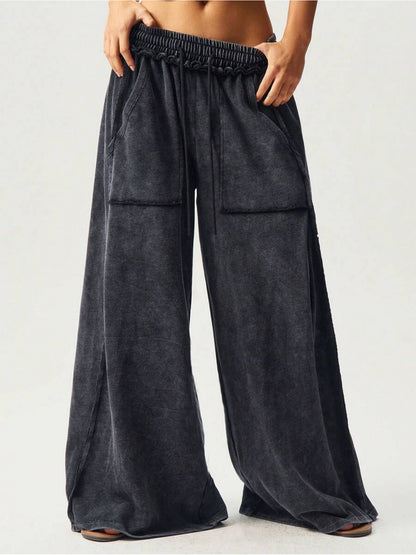 BOHO Ladies' Casual Patchwork Color Loose Wide-Leg Washed Pants