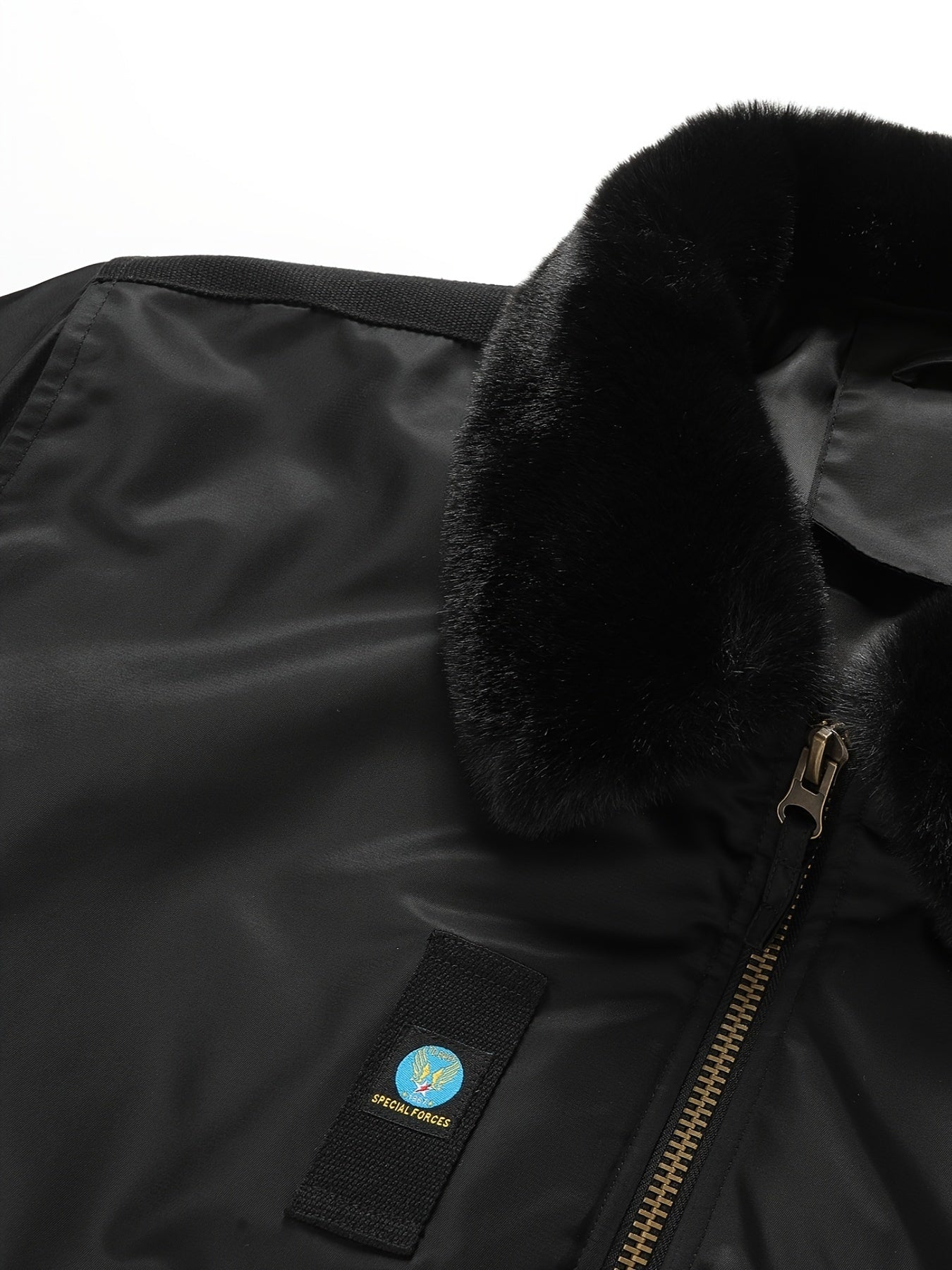 Men'S Plus Size Flight Jacket with Faux Fur Collar, Made from 100% Nylon in a Solid Military Style, Featuring a Non-Stretch Woven Fabric, Zipper Closure, And Pockets. This Regular Fit Outerwear Is Lined with And Available in Plus Sizes