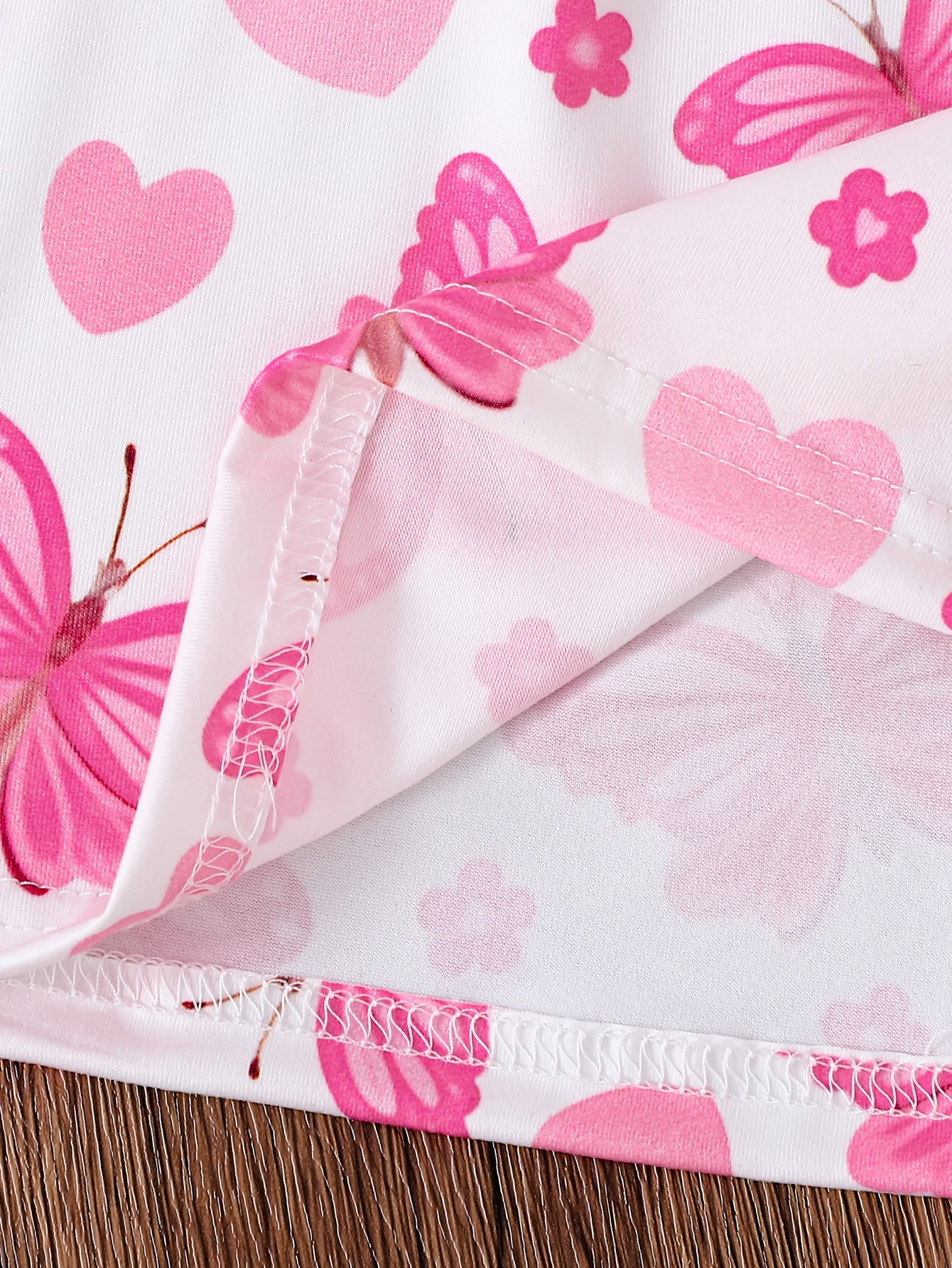 3pcs Cute Girls' Sleeveless Pink Dress Set with Butterfly And Heart Prints | Spring/Summer, Knitted Fabric, Regular Fit