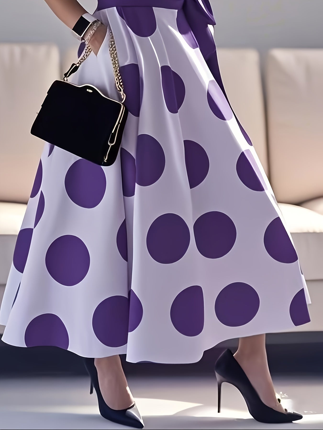 Plus Size - Plus Size - Lemongor Plus Size Party Evening Birthday Prom Polka Dots Maxi Dresses for Women 2025 New Sleeveless Tied Waist Fashion Long A-Line Shirt Dress, 3XL, 4XL, 5XL
