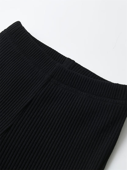Kukitty Infant Baby Girl 3pcs Solid Color Flare Pants Casual Ribbed Leggings, for Outdoor