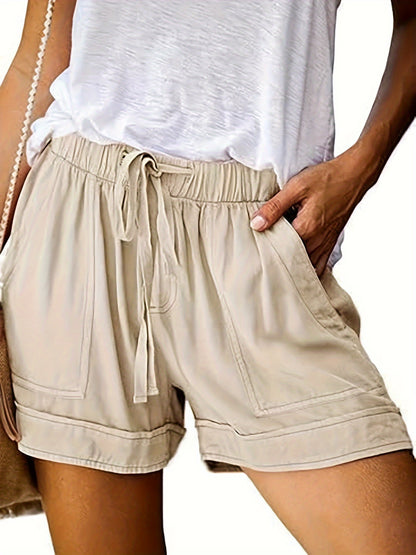Women'S Comfy Drawstring Casual Elastic Waist Pure Color Shorts Summer Beach Lightweight Short Pants with Pockets