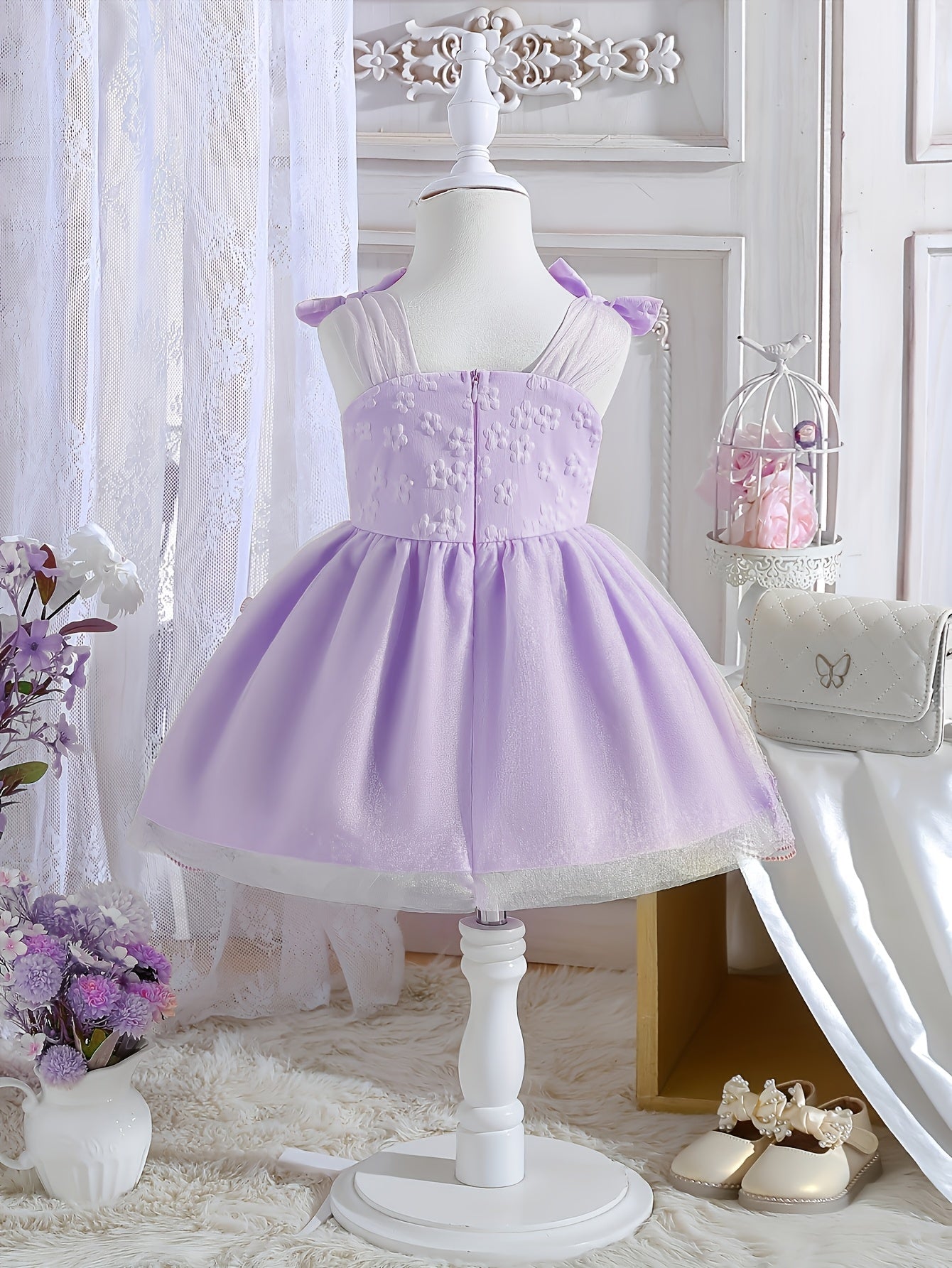 Girls' Clothing, School Season Gifts, Cute Girls' Dresses, Summer Lightweight Net-sheen Dresses, Bow Decoration Dresses, Versatile Fashionable High-end Style, Suitable for Parties And Wedding Seasons, Girls' Princess Dresses, Valentine's Day Gifts