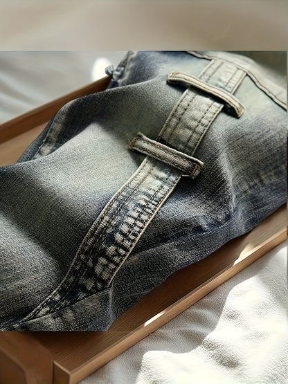 Streetwear, High-end Men's Motorcycle Jeans, Retro Blue Stretch Slim Fit Fashionable Men's Jeans