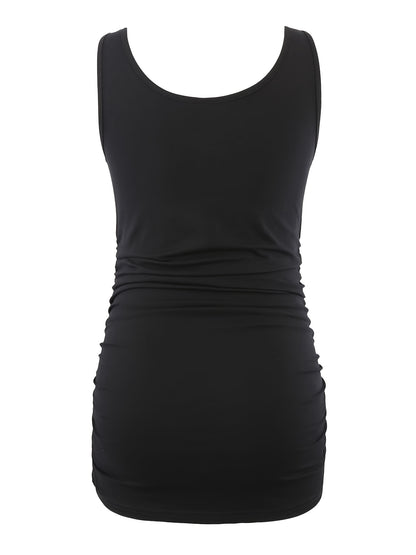 Women's Full Bump Coverage Maternity Tank Top - All-Stage Pregnancy Shirt with Side Ruching & Scoop Neck, Stretchy Rayon-Spandex Sleeveless Nursing Vest for Postpartum Wear, Breathable Belly-Friendly T-Shirt (No Chest Pads)