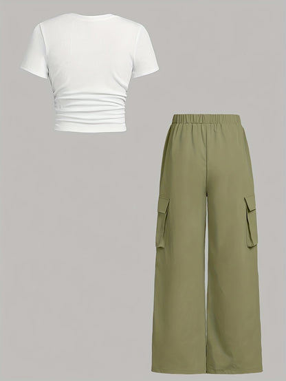 Women's Olive Polyester Short-Sleeve Pants - product view 3