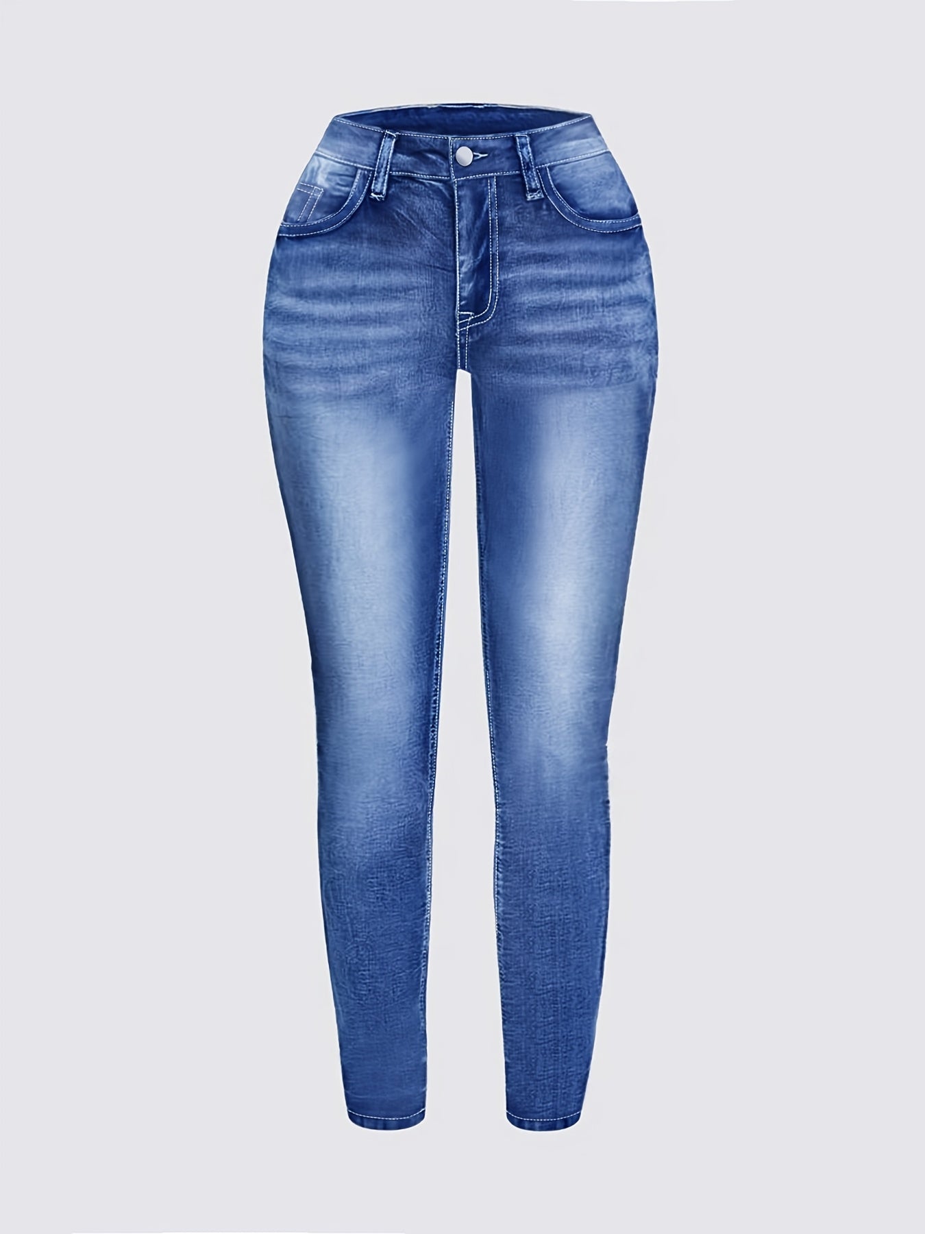 Women's Bright Steel Blue Denim High-Waist Slim-Fit Jeans - product view 19