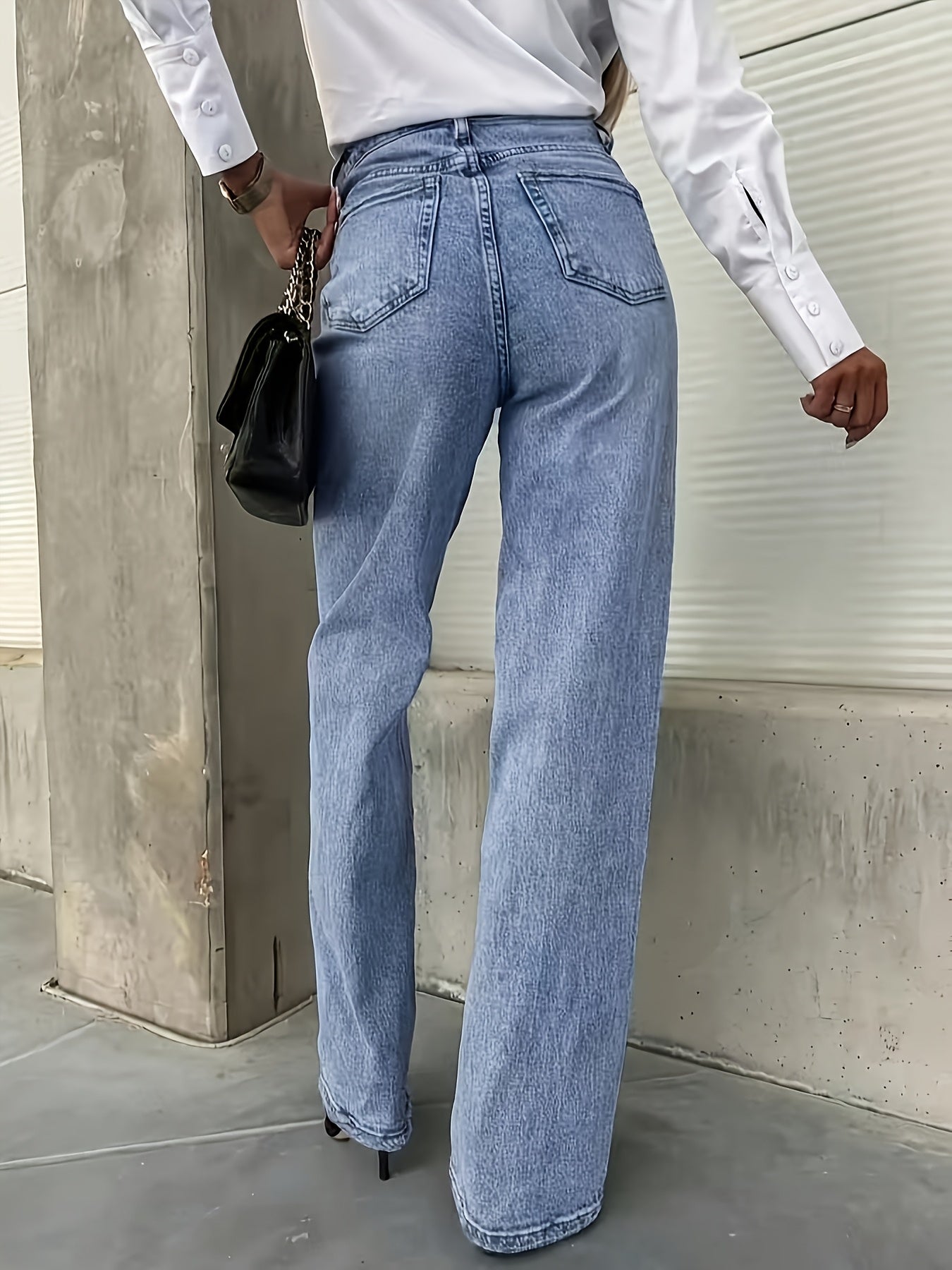 Women's Straight Leg Jeans | Machine Washable, Regular Fit, Mid Waist, Zipper Fly, Solid Color, Ideal for Weekend Casual