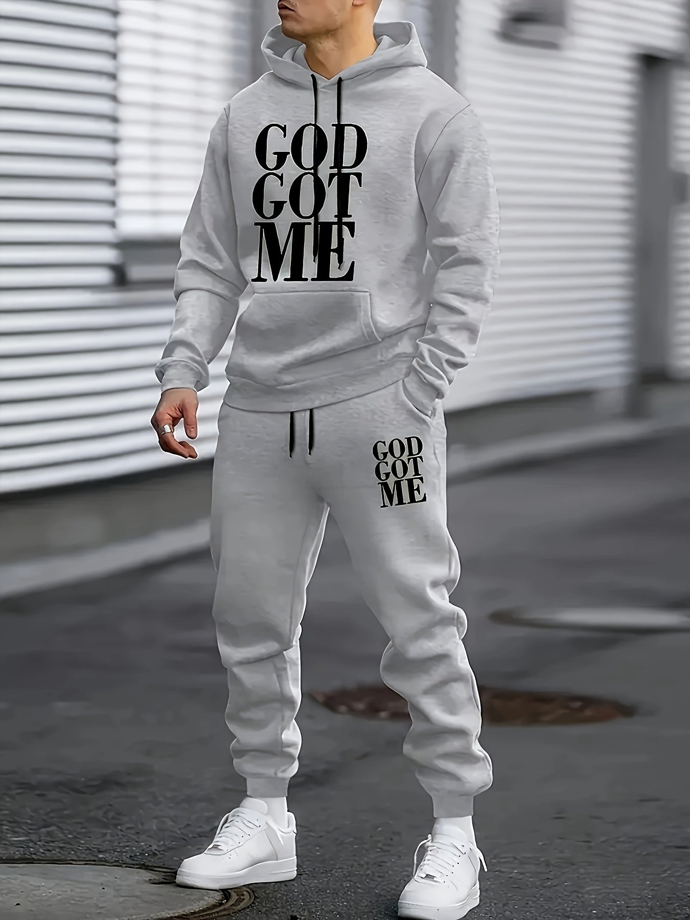 Casual Hoodie And Sweatpants Set - Lining, Long Sleeves, Printed Design | Machine Washable