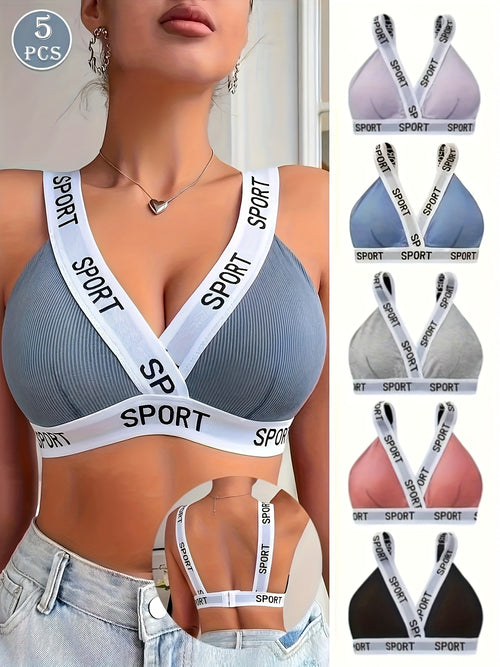 5 Dopamine Sports Bras, American Triangular Cup Sexy Lingerie, Women'S Athletic Tops, Patterned Underwear, Triangular Cup Bras, And Micro Bikinis, Comfortable And Breathable, Ideal for Everyday Wear, Training, Workouts, Yoga, Spring And Summer