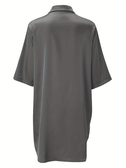 European And American Solid Color Sexy Shirt for Women Comfortable And Smooth Home Wear Long Pajamas