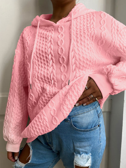 2025 Fall/Winter Hot! American Solid Color Cable Hoodie for Women, Loose Retro Top, Lazy Style, Versatile for Streetwear And Daily Wear