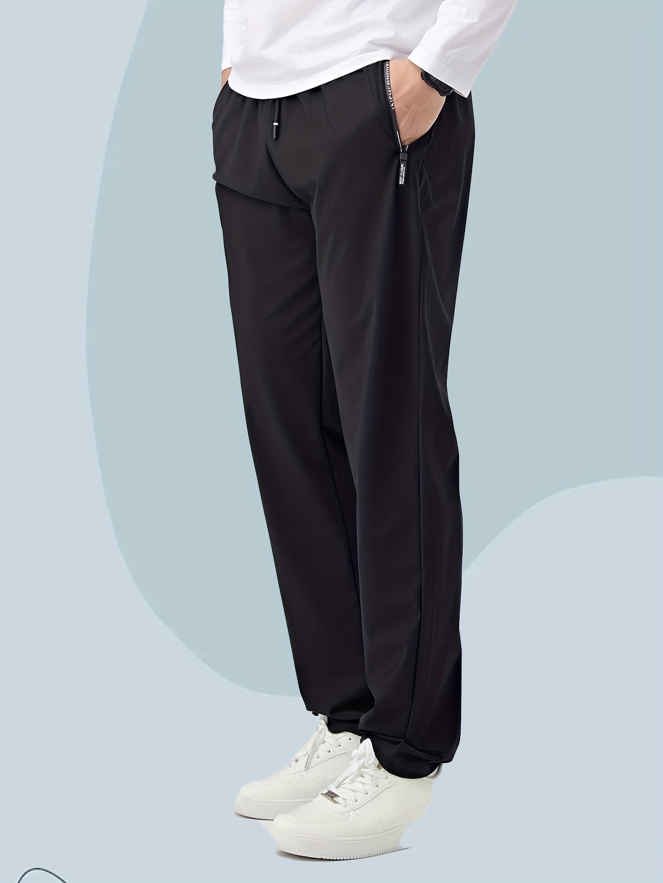 Cool And Casual Summer Pants, Breathable And Lightweight Men'S Flat-Bottom Long Pants, Fashionable Elastic Waist with Drawstring, Suitable for Outdoor And Home Use