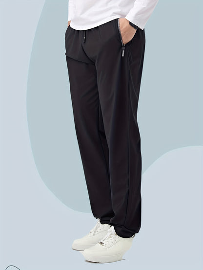 Cool And Casual Summer Pants, Breathable And Lightweight Men'S Flat-Bottom Long Pants, Fashionable Elastic Waist with Drawstring, Suitable for Outdoor And Home Use