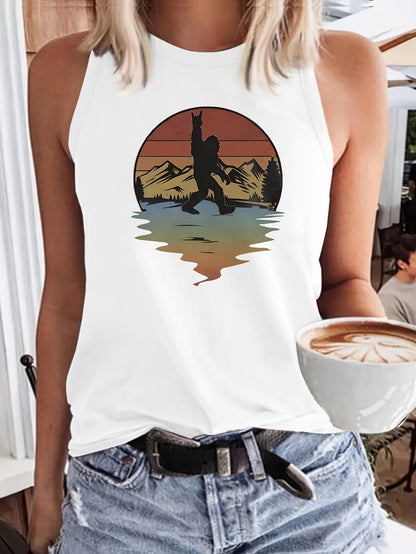 Pattern Print Casual Vest - Crew-neck Casual Sleeveless Vest in Polyester - Lightweight Breathable, Women's Wear