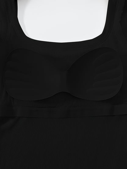 A Plain Scoop Neck Tank Top, Perfect for Casual Summer Wear, Featuring Removable Chest Padding for a Slim Fit, Designed for Women