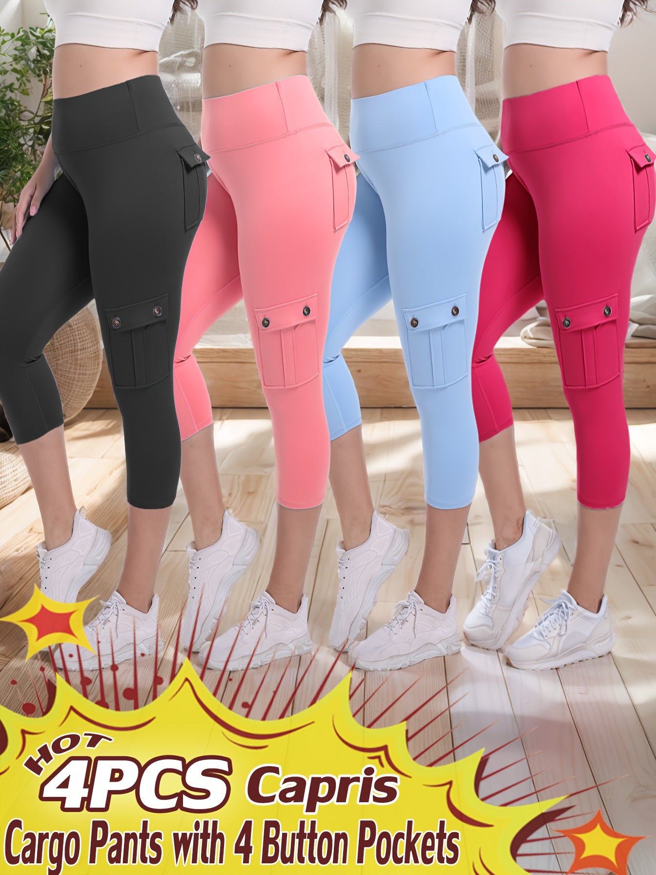 Women's Black/Pink/Blue/Rose Polyester High-Waist Leggings - product view 12