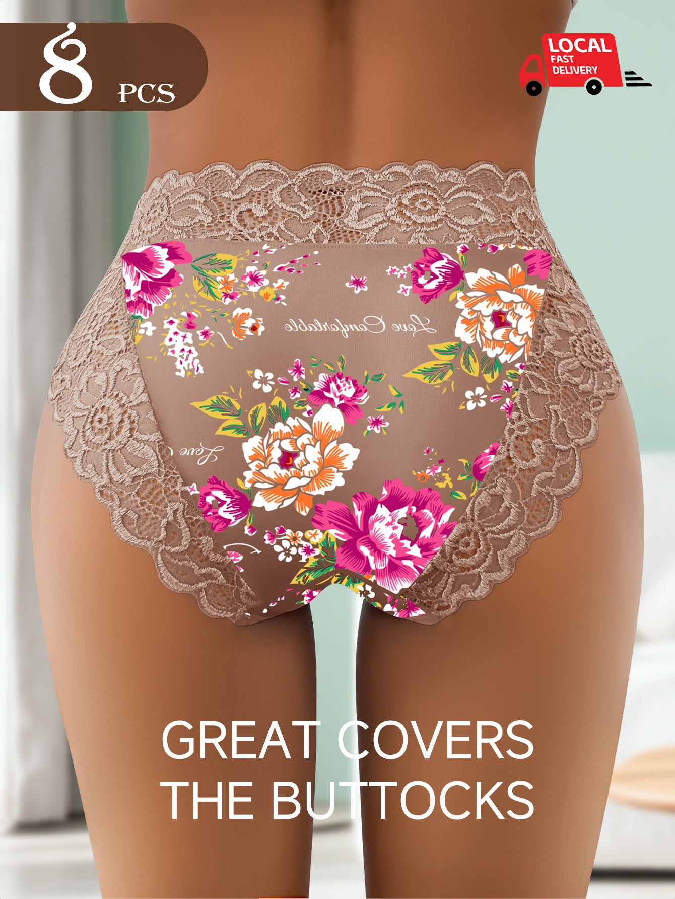 8-pack Floral Lace Women's Mid Waist Underwear with a Mid Waist Design That Fits the Body, Is Soft, Skin Friendly, Comfortable, Breathable, Triangular Underwear Suitable for Daily Wear and Dates
