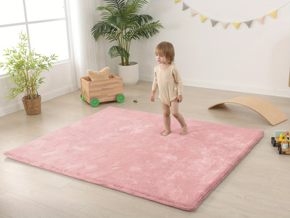 Thickened Japanese Tatami Mat, Comfortable Coral Velvet Baby Playmat for Floor, 1.2"(2.8Cm) Thick Foam Crawling Rug for Kids, Nursery, 50"X50" Playpen Mat, Yoga Mat for Living Room, Easy Care with Non-Slip Cushioned