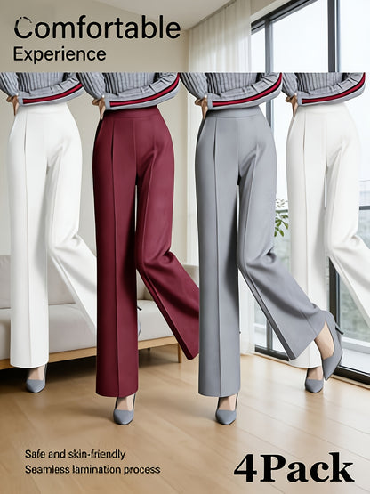 4 Pack, Dress Pants for Women Women'S High Waisted Wide Leg Business Casual Trousers with Pockets, Stretchy Comfortable Work Pants for Office, Commute, Daily Wear, Skin-Friendly Seamless Ladies Straight Leg Pa 4-Way Stretch Women'S Suit Pants