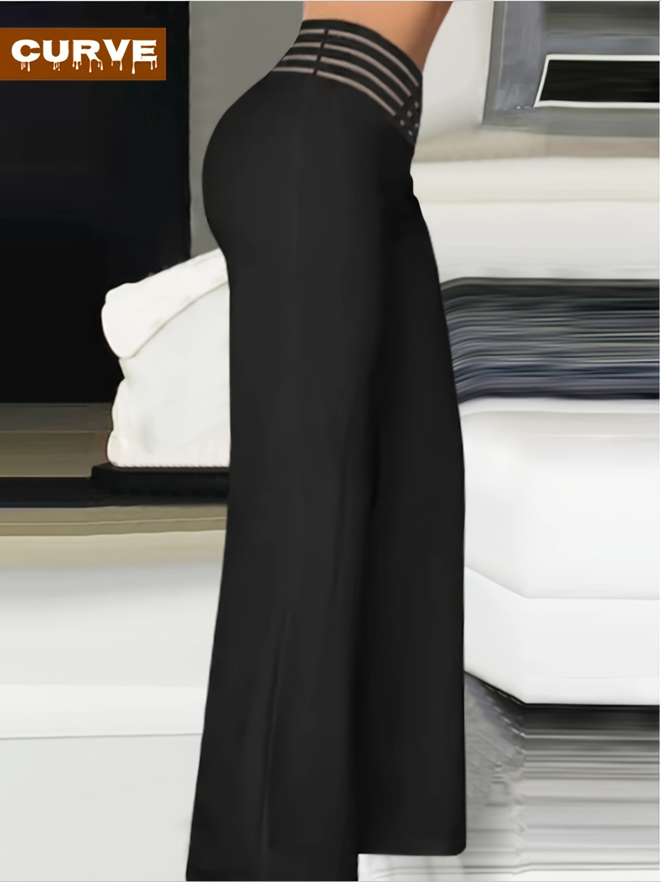 Plus Size - Plus Size - Stylish, Roomy Trousers for Women Suitable for Commuting in Spring, Summer, And Fall. They Are Black, Feature Straight Legs, a V-Shaped Waist, And Are Both Casual And Adaptable