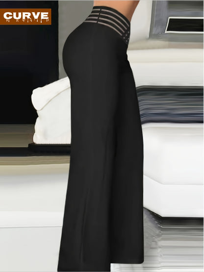 Plus Size - Plus Size - Stylish, Roomy Trousers for Women Suitable for Commuting in Spring, Summer, And Fall. They Are Black, Feature Straight Legs, a V-Shaped Waist, And Are Both Casual And Adaptable