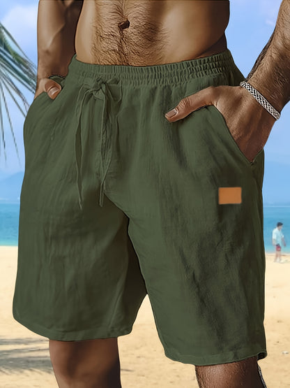 New Shorts, Drawstring Style, Elastic Waist, Solid Color, Breathable, with Pockets, Suitable for Daily Beach And Seaside Wear, Casual Shorts, Men'S Wear