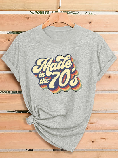 Women'S Summer Retro 70s Printed Crew Neck T-Shirt, Loose Fit, Comfortable Fabric, Daily Casual Top
