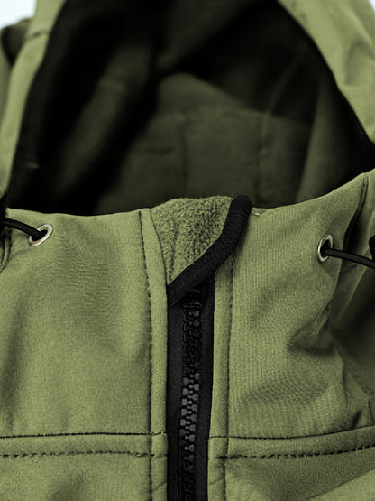 Men's Fleece-Lined Softshell Tactical Winter Jacket with Zip-Up Hooded Coat, Multiple Pockets & Lining - Outdoor Skiing, Hiking, Camping Workwear - Machine Washable Warm Fall/Winter Gear for Cold Weather Activities (Polyester)