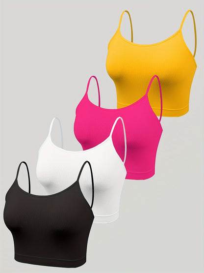 4/8pcs Solid Color Side Stripe Sexy Strapless Women'S Outerwear Camisole Daily Bra&Seamless Stretch Spaghetti Straps Sports & Casual Tank Top Bra Without Steel Ring&Women'S Underwear And Lingerie
