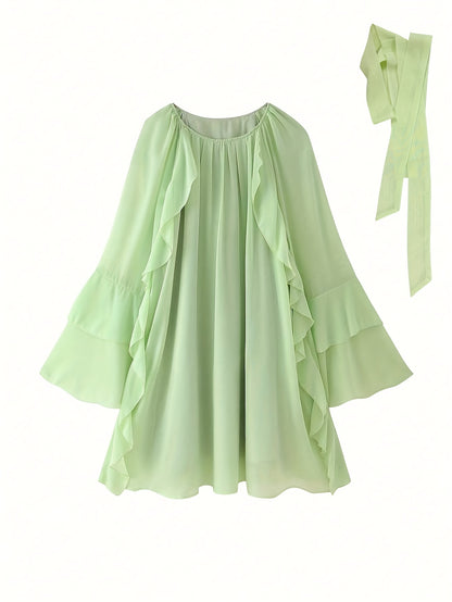 Local Elegant Chic Women's Spring Summer Chiffon Casual Vacation Layered Ruffle Loose Dress