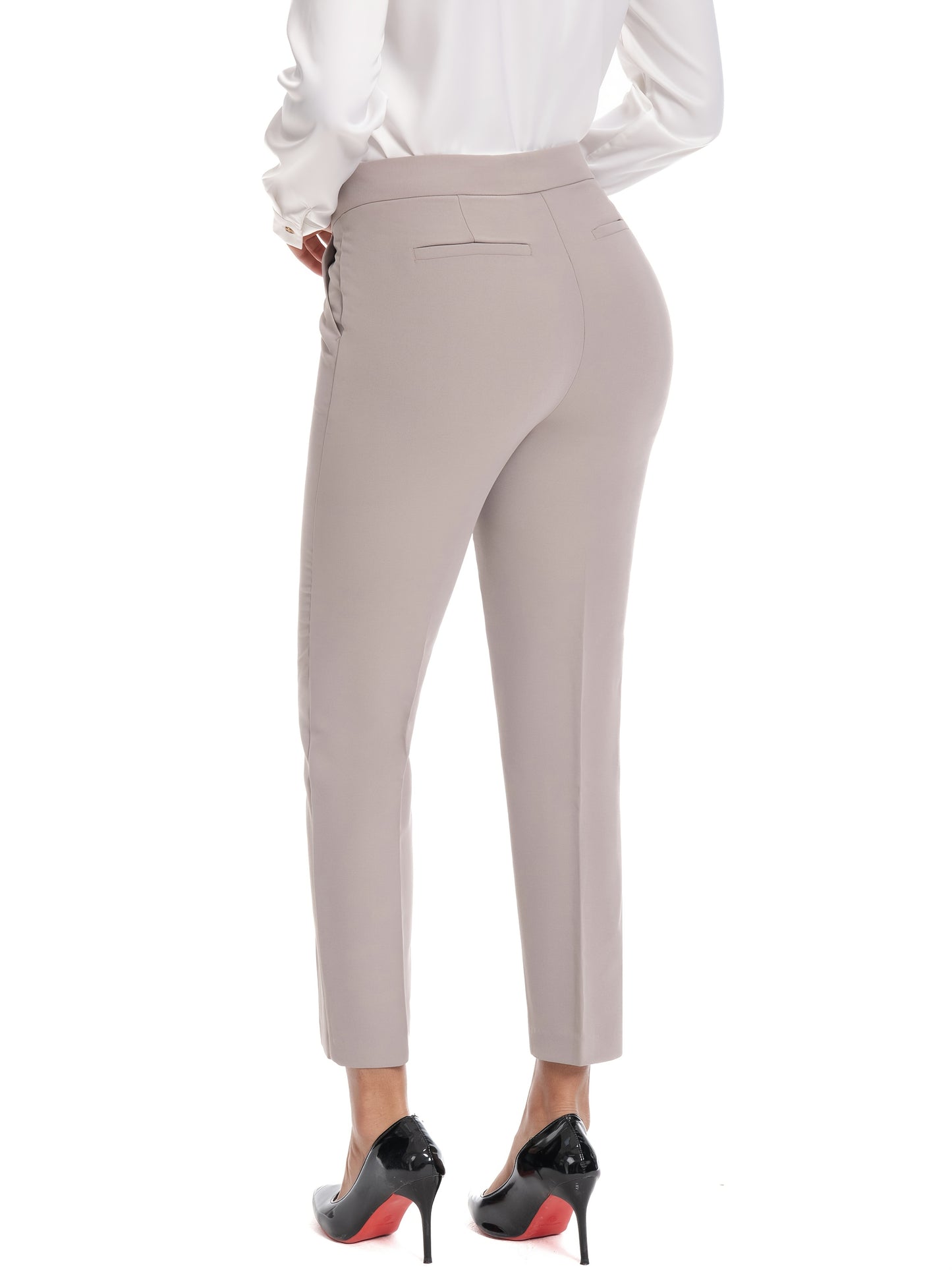 Women'S Mid Waisted Slim Fit Ankle Length Stretch Trousers Vibrant Red High Stretch Fabric with Pockets, Elegant Office Workwear & Evening Out Pants, Machine Washable All-Season Versatile Bottoms, Formal Attire Trousers, Easycare Trouser
