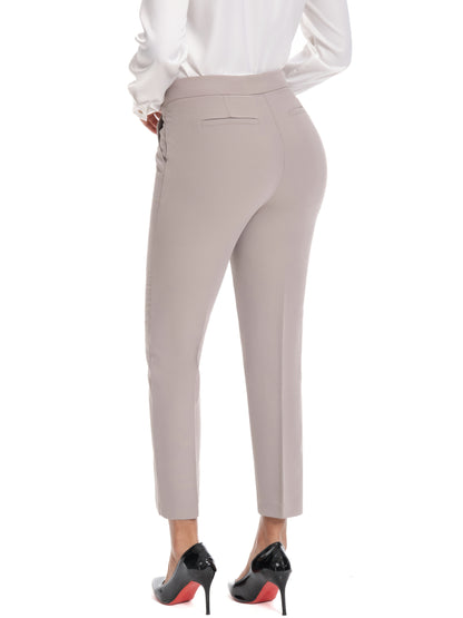 Women'S Mid Waisted Slim Fit Ankle Length Stretch Trousers Vibrant Red High Stretch Fabric with Pockets, Elegant Office Workwear & Evening Out Pants, Machine Washable All-Season Versatile Bottoms, Formal Attire Trousers, Easycare Trouser