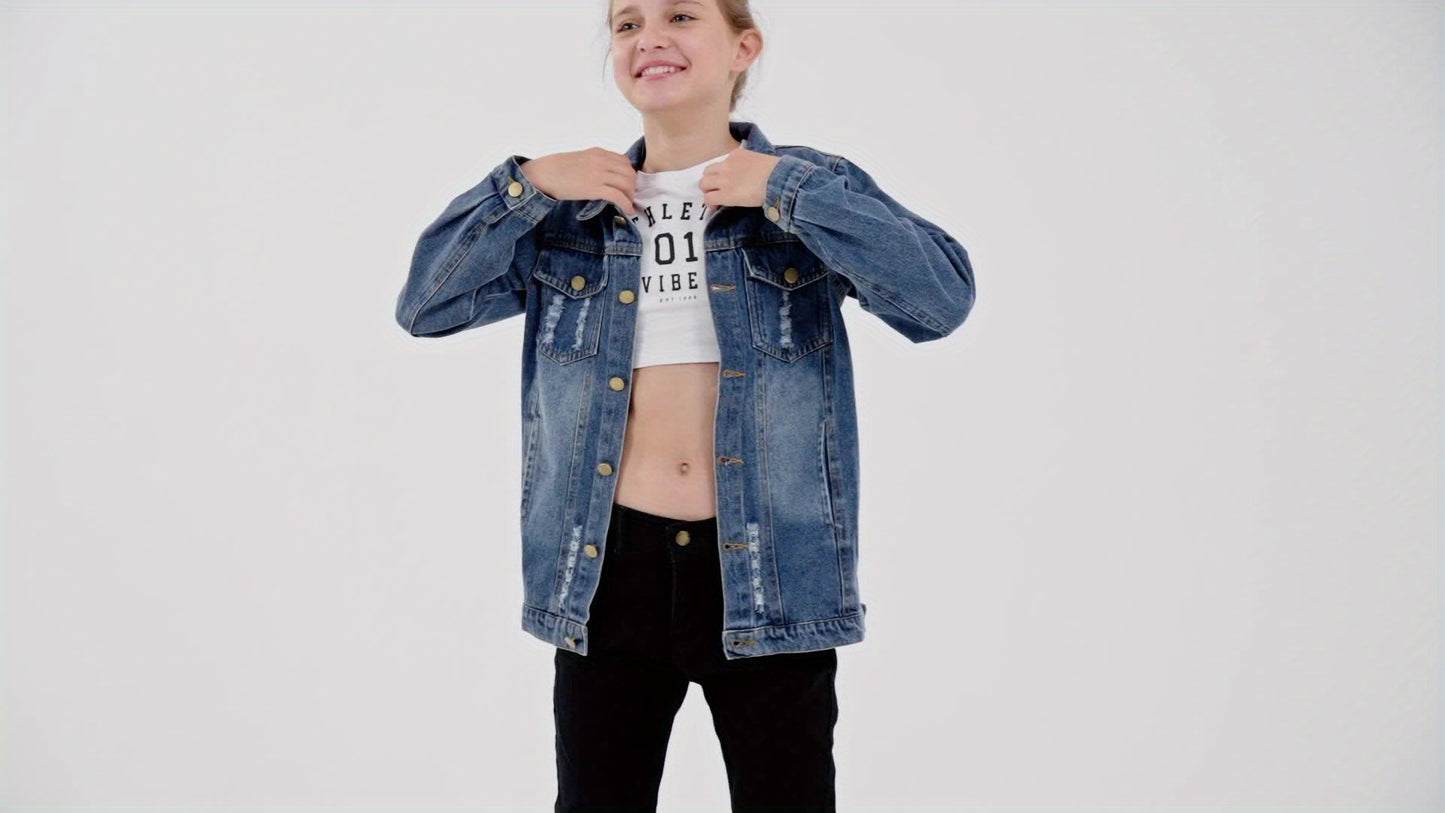 2024 New Kids Girls Boys Basic Jean Jacket Classic Coats Denim Tops Children Casual Outerwear Teen Outfit 5-14 Years